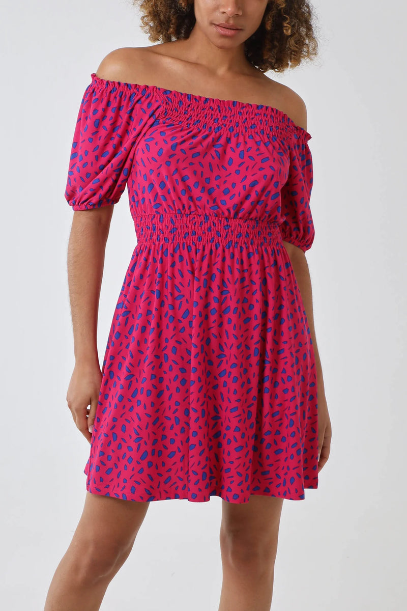 Abstract Spot Bardot Mini Stretch Dress