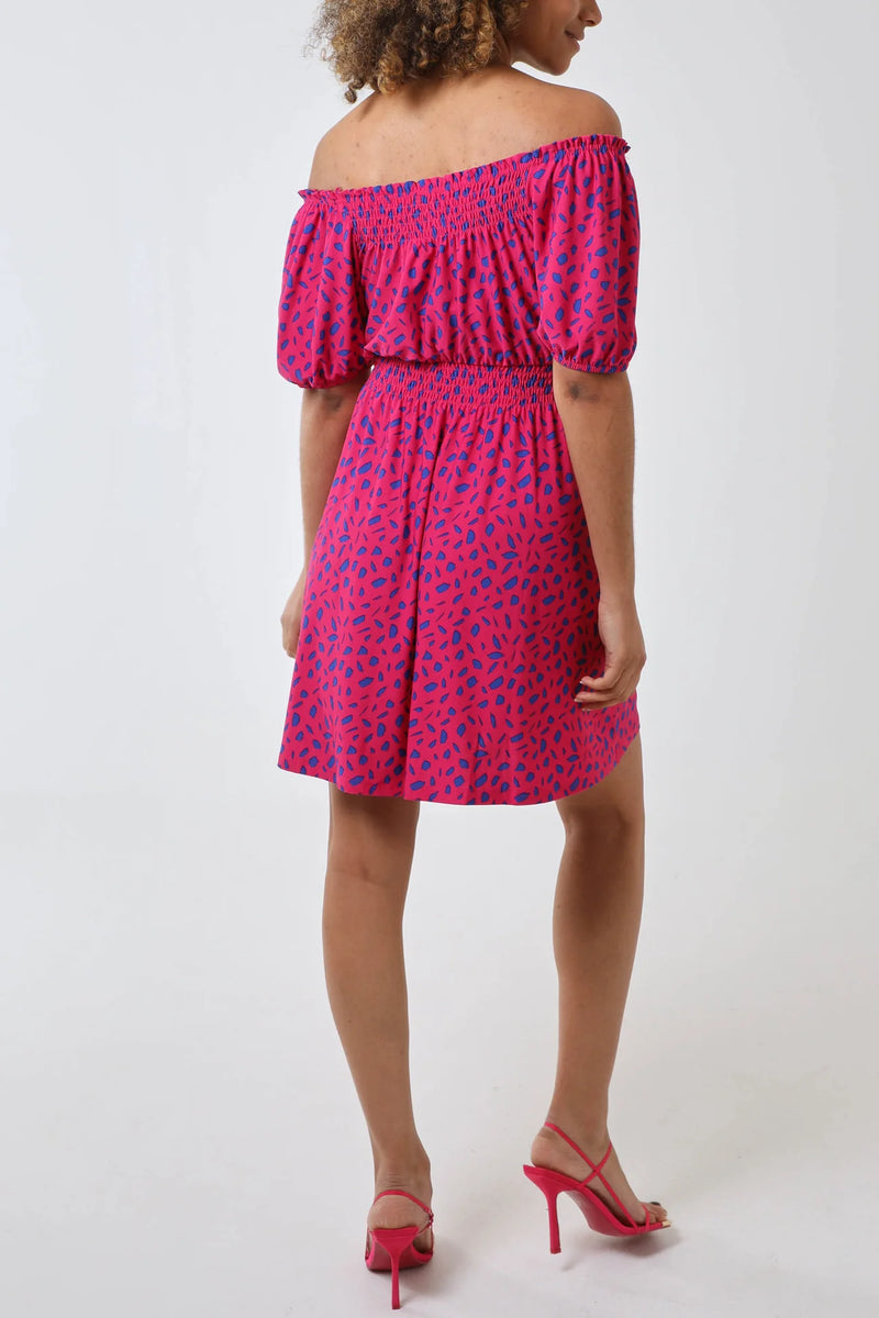 Abstract Spot Bardot Mini Stretch Dress