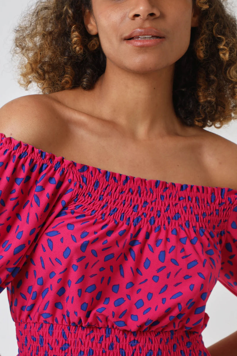 Abstract Spot Bardot Mini Stretch Dress