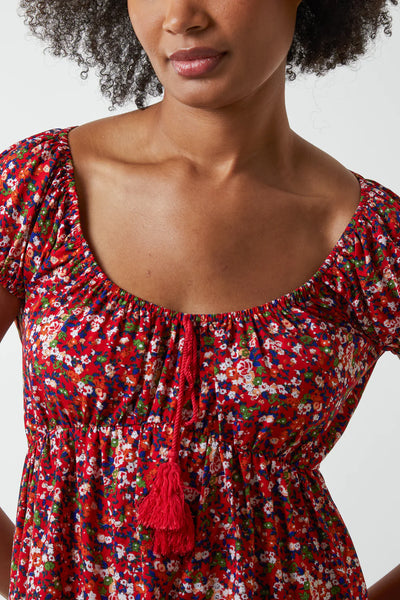 Mia Scoop Neck Tassel Floral Midi Dress
