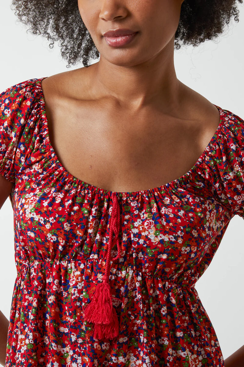 Mia Scoop Neck Tassel Floral Midi Dress