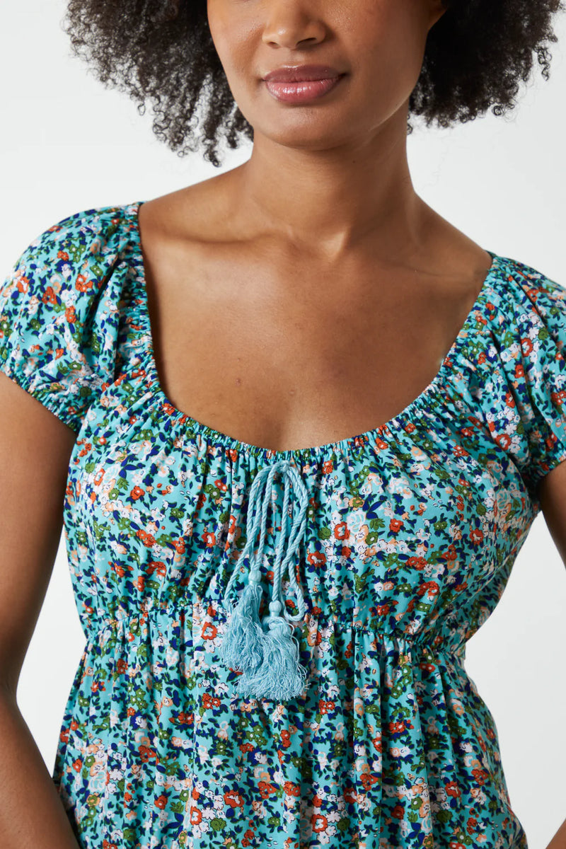 Mia Scoop Neck Tassel Floral Midi Dress