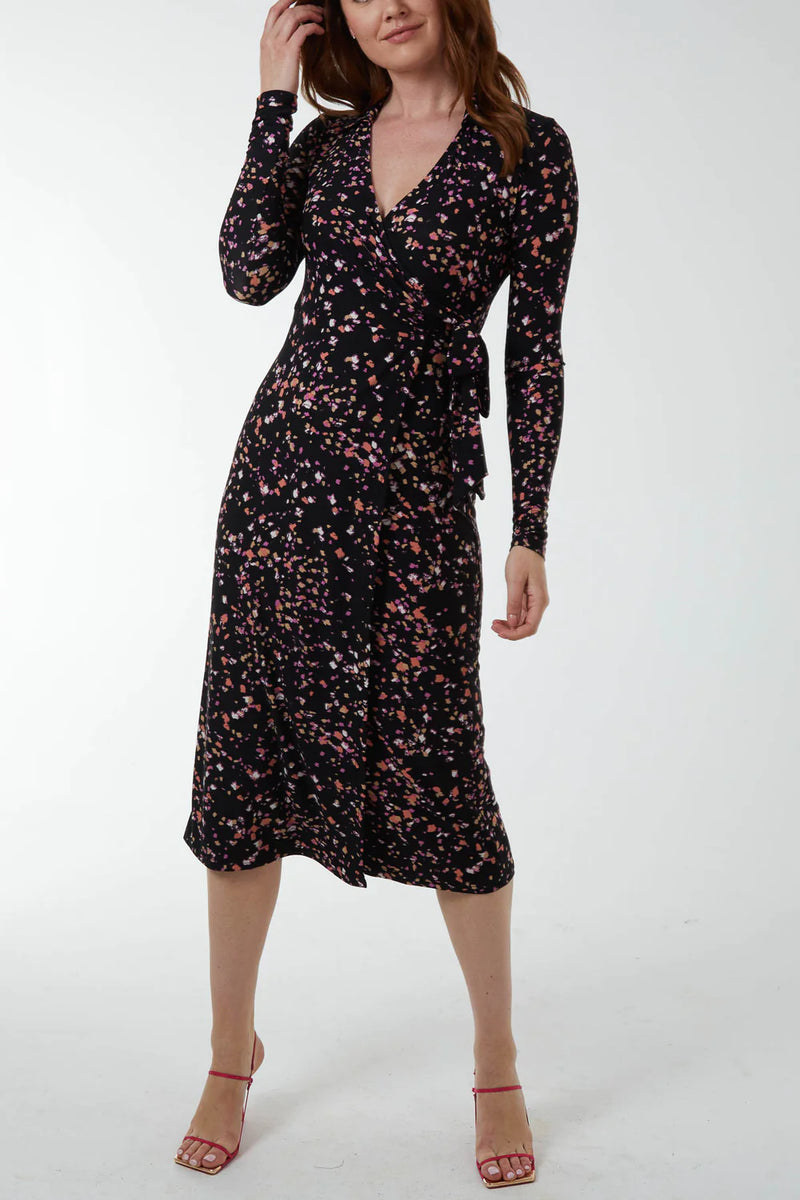 Ditsy Floral Side Wrap Midi Dress