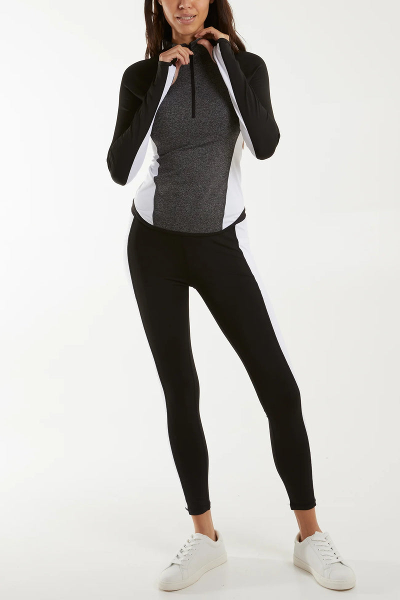 Heidi High Zip Neck Contrast Activewear Top