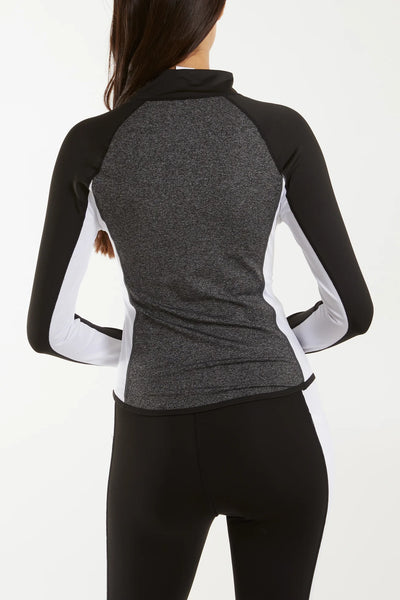 Heidi High Zip Neck Contrast Activewear Top