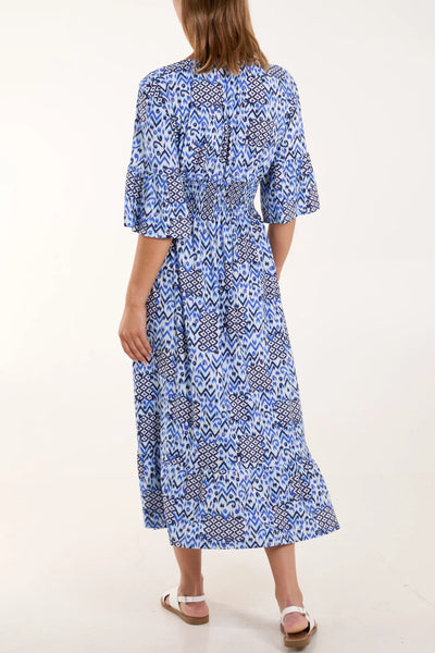 Alex Aztec V-Neck Shirred Midi Dress - More Sizes & Colours Available
