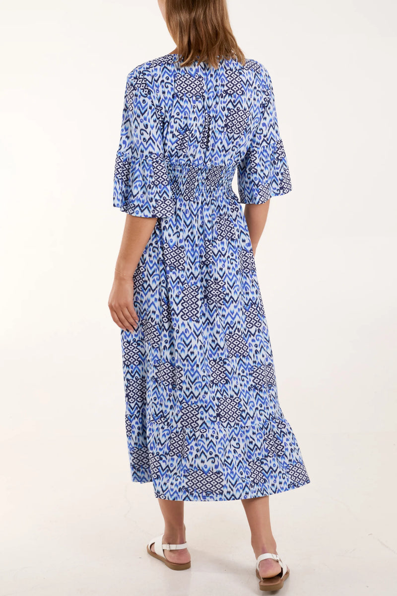 Alex Aztec V-Neck Shirred Midi Dress - More Sizes & Colours Available
