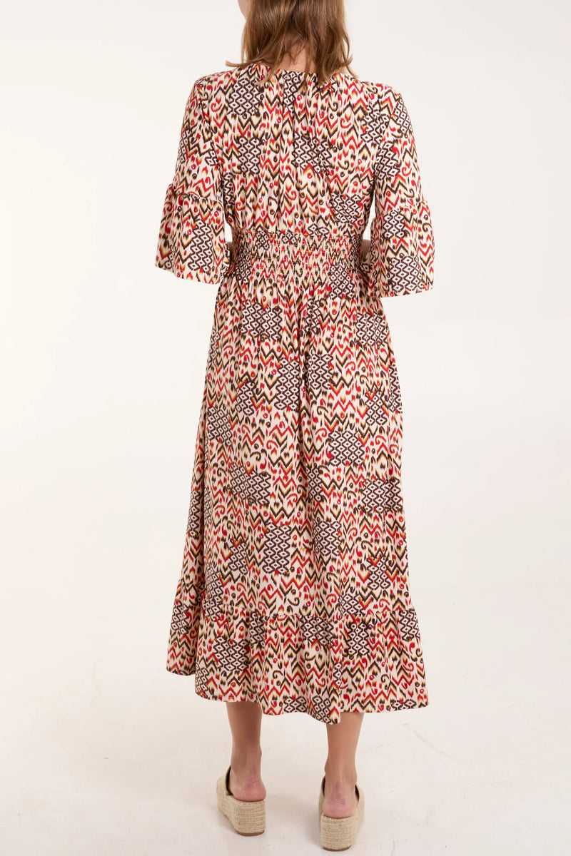 Alex Aztec V-Neck Shirred Midi Dress - More Sizes & Colours Available