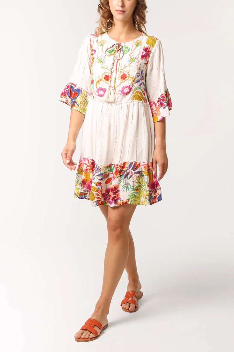 Tropical Print Embellished Midi Dress - More Sizes Available