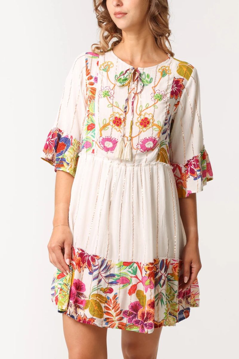 Tropical Print Embellished Midi Dress - More Sizes Available