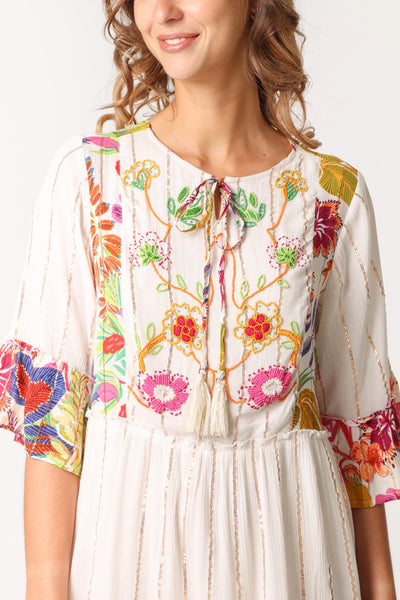 Tropical Print Embellished Midi Dress - More Sizes Available