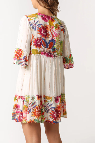 Tropical Print Embellished Midi Dress - More Sizes Available