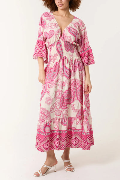Paige Paisley Tribal Shirred Bodice Maxi Dress - More Colours Available