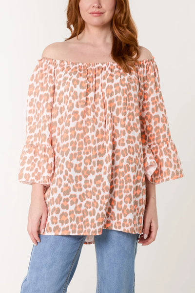 Clara Leopard Cheesecloth Bardot Top - More Colours Available