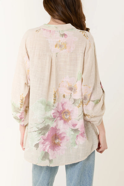 Gracie Floral Sequin Pocket Cotton Blouse - More Colours Available