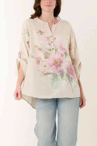 Gracie Floral Sequin Pocket Cotton Blouse - More Colours Available