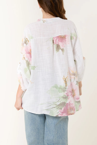 Gracie Floral Sequin Pocket Cotton Blouse - More Colours Available