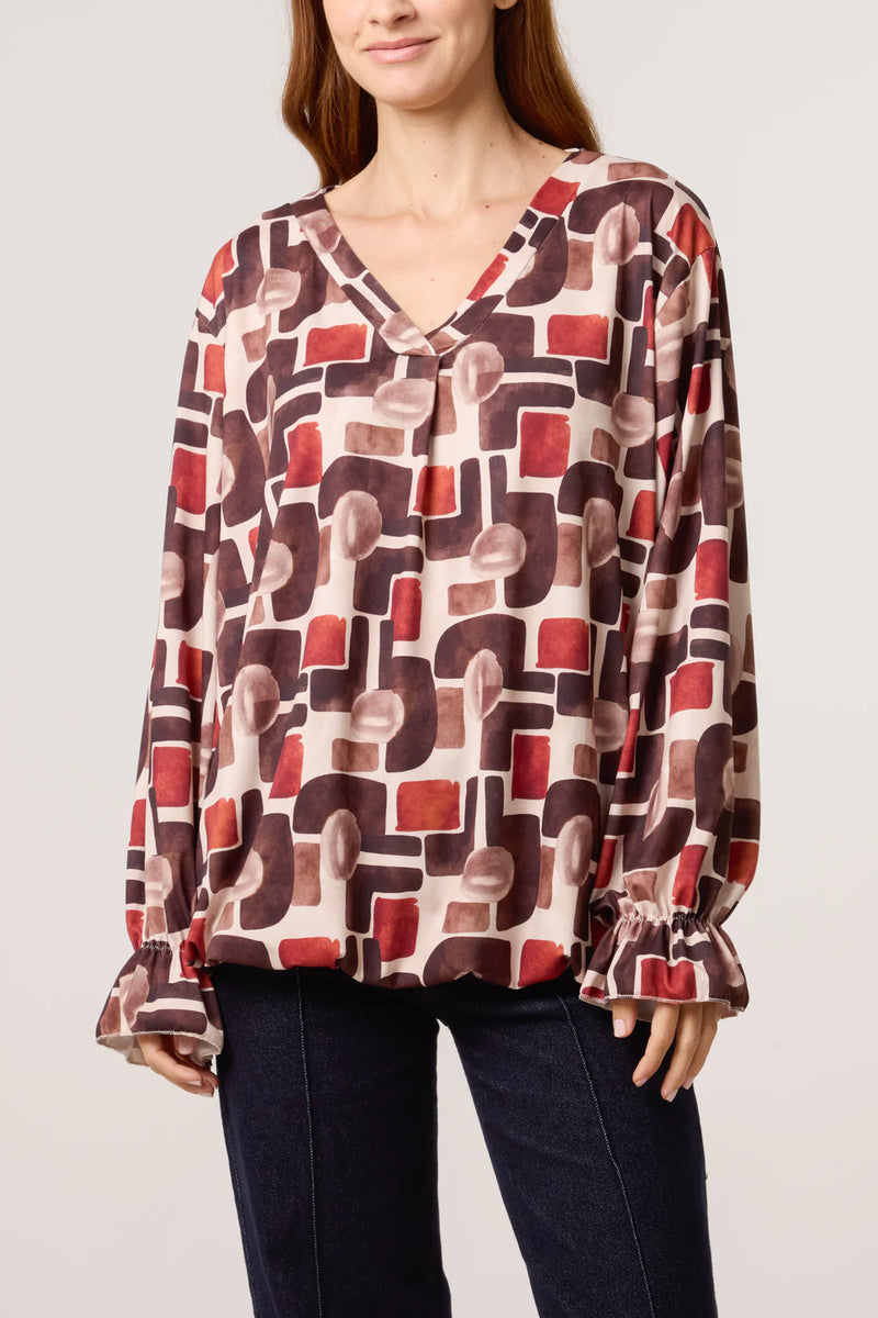 Geometric Bubble Hem Blouse - More Colours Available