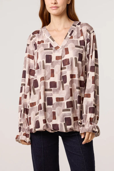Geometric Bubble Hem Blouse - More Colours Available