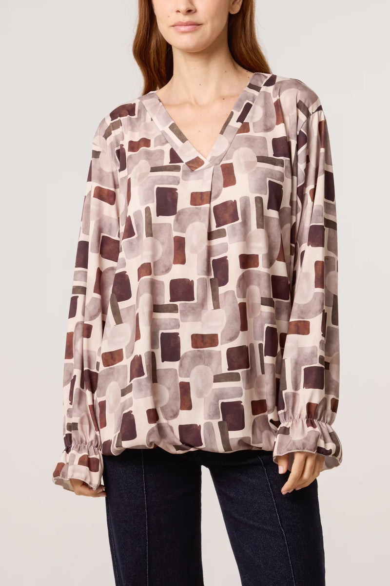 Geometric Bubble Hem Blouse - More Colours Available