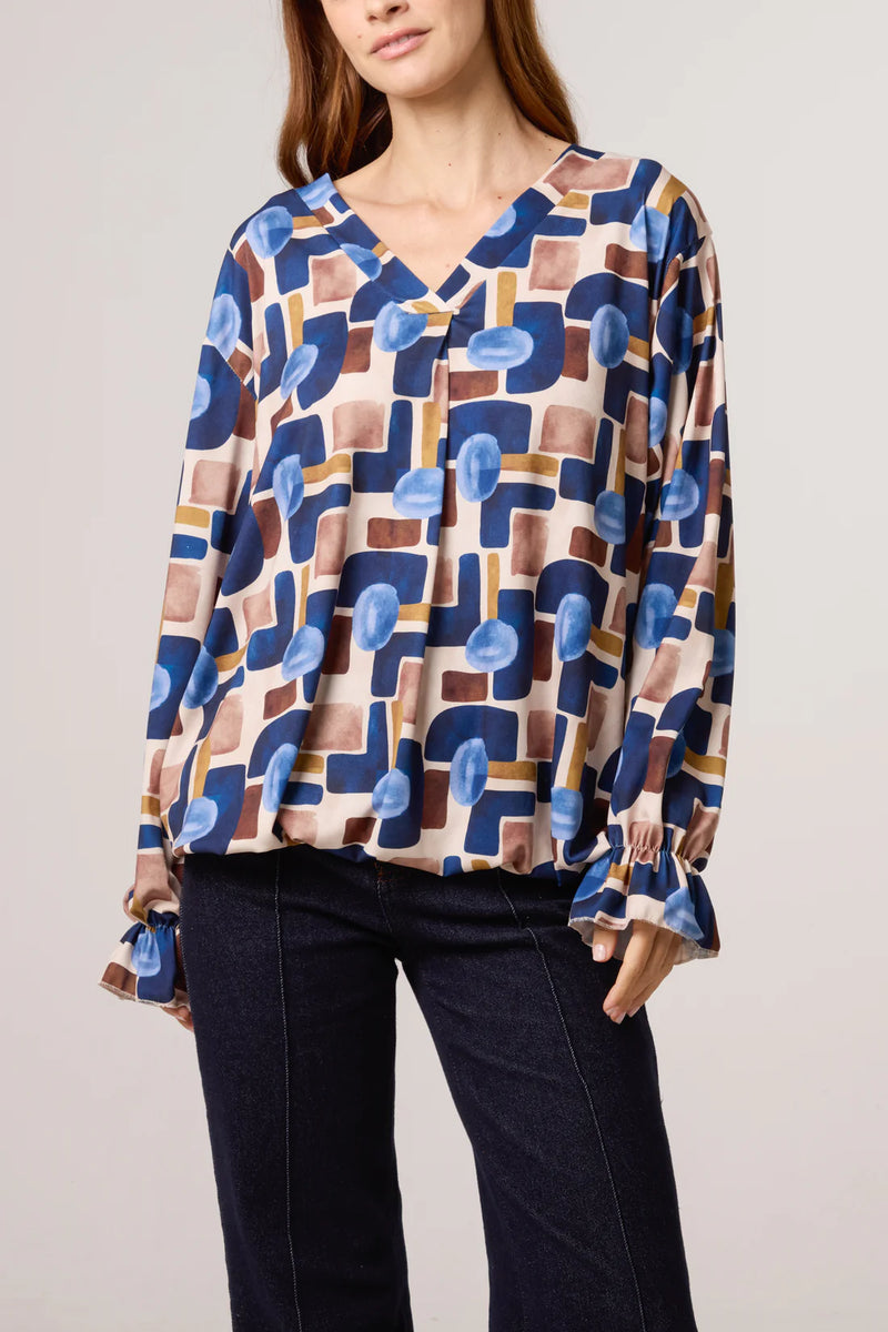 Geometric Bubble Hem Blouse - More Colours Available