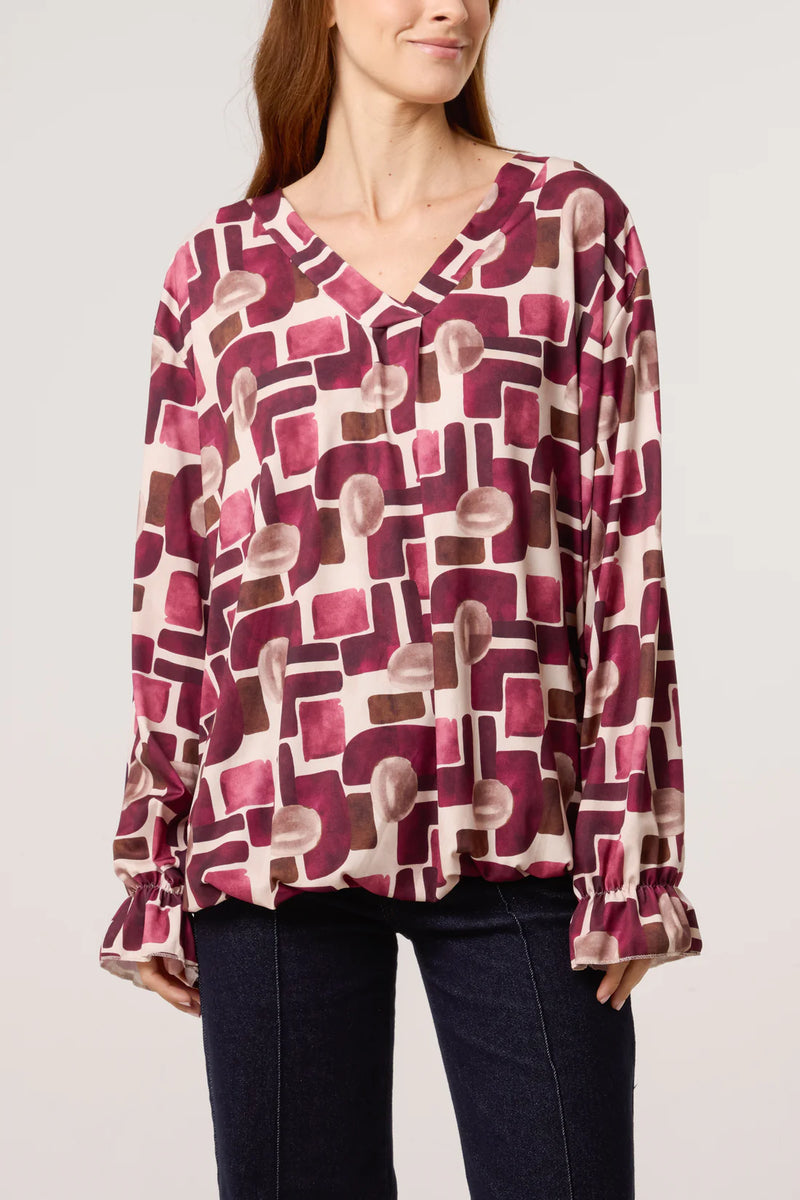 Geometric Bubble Hem Blouse - More Colours Available
