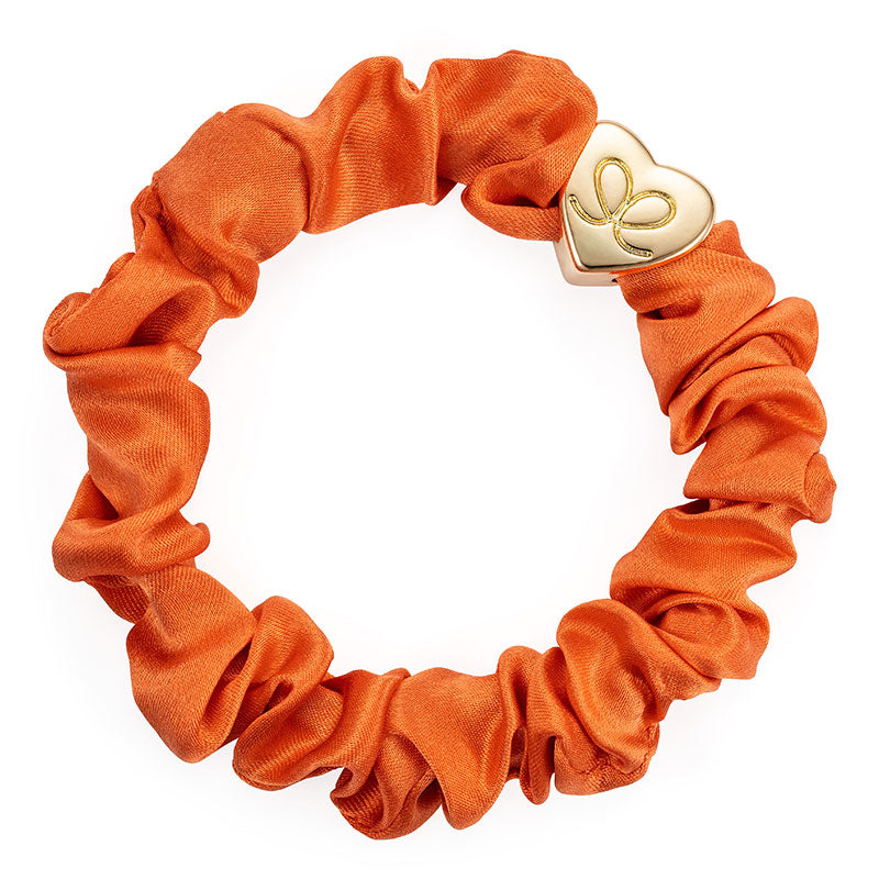 Orange Gold Heart Silk Scrunchie Hairband