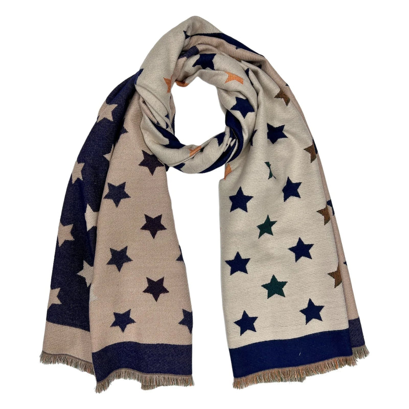 Navy Reversible Stars Winter Scarves