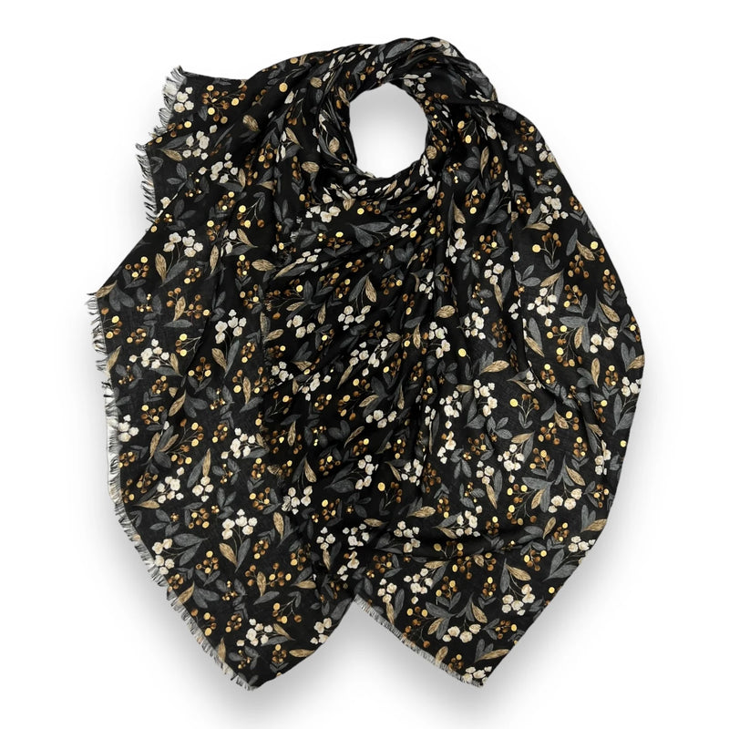 Black Berries Gold Foiled Scarf
