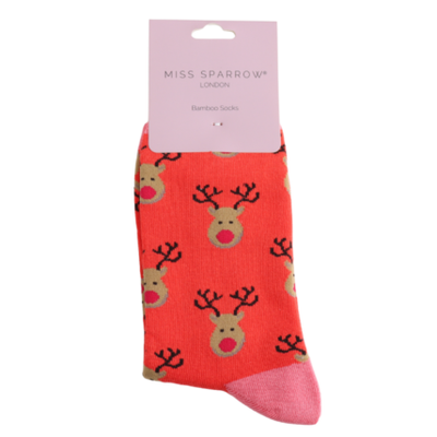 Reindeer Red Bamboo Socks