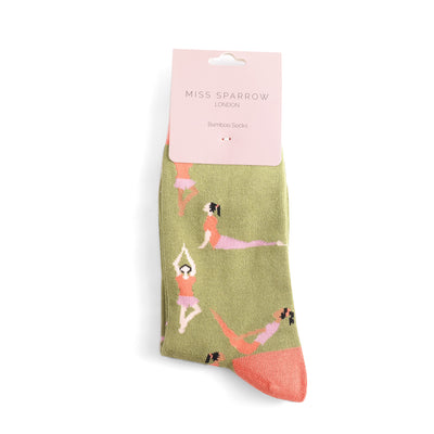 Yoga Poses Olive Bamboo Socks