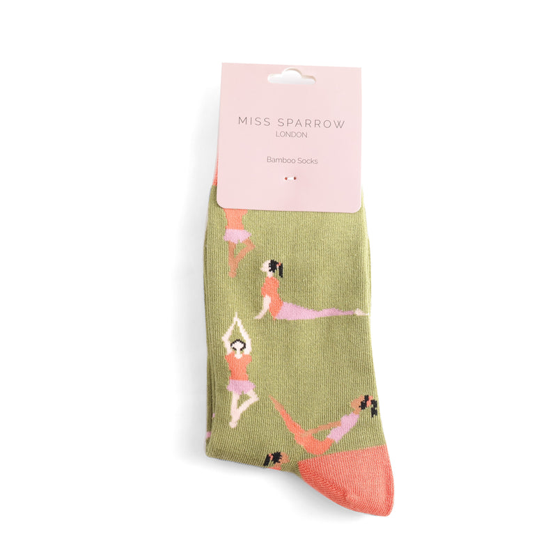 Yoga Poses Olive Bamboo Socks