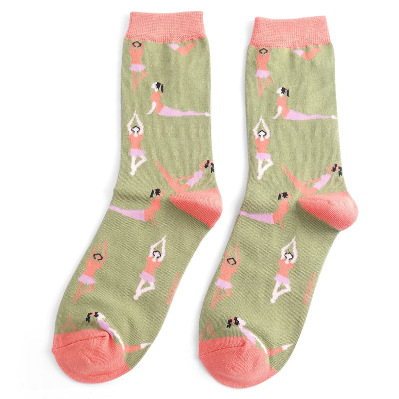 Yoga Poses Olive Bamboo Socks