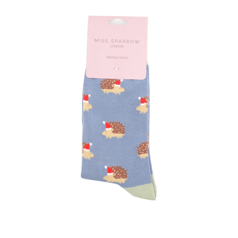 Festive Hedgehogs Denim Bamboo Socks