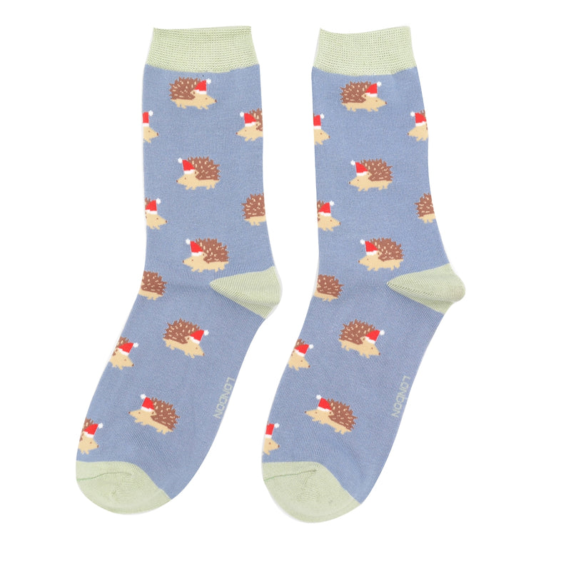 Festive Hedgehogs Denim Bamboo Socks