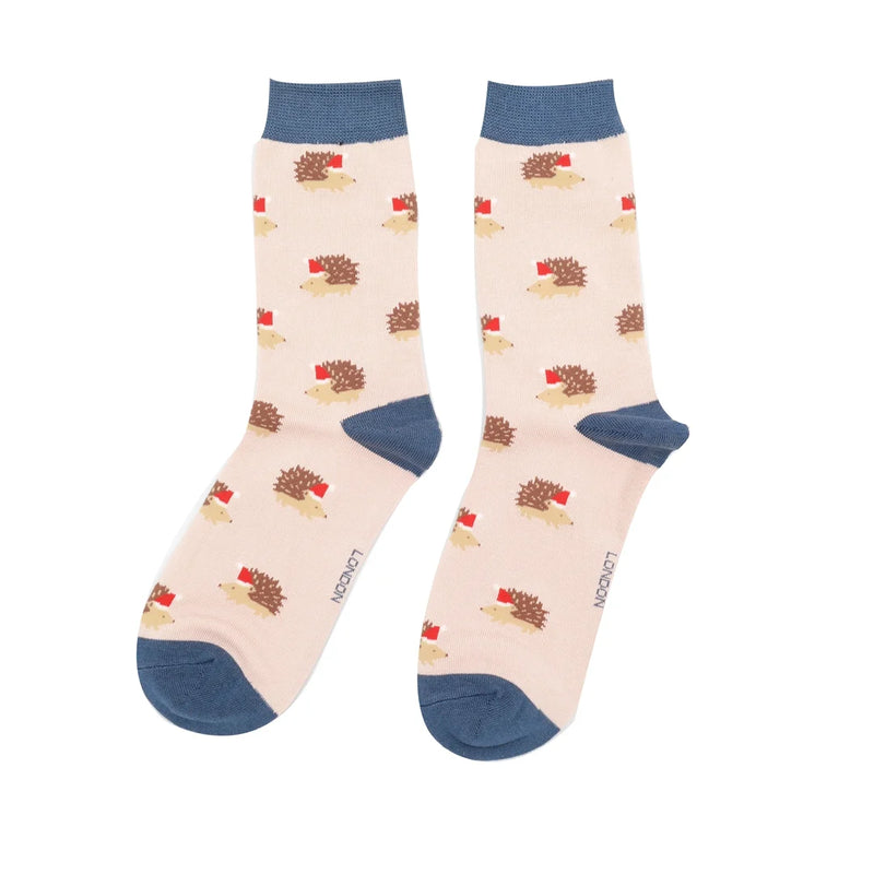 Festive Hedgehogs Dusky Pink Bamboo Socks