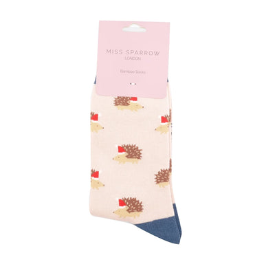 Festive Hedgehogs Dusky Pink Bamboo Socks
