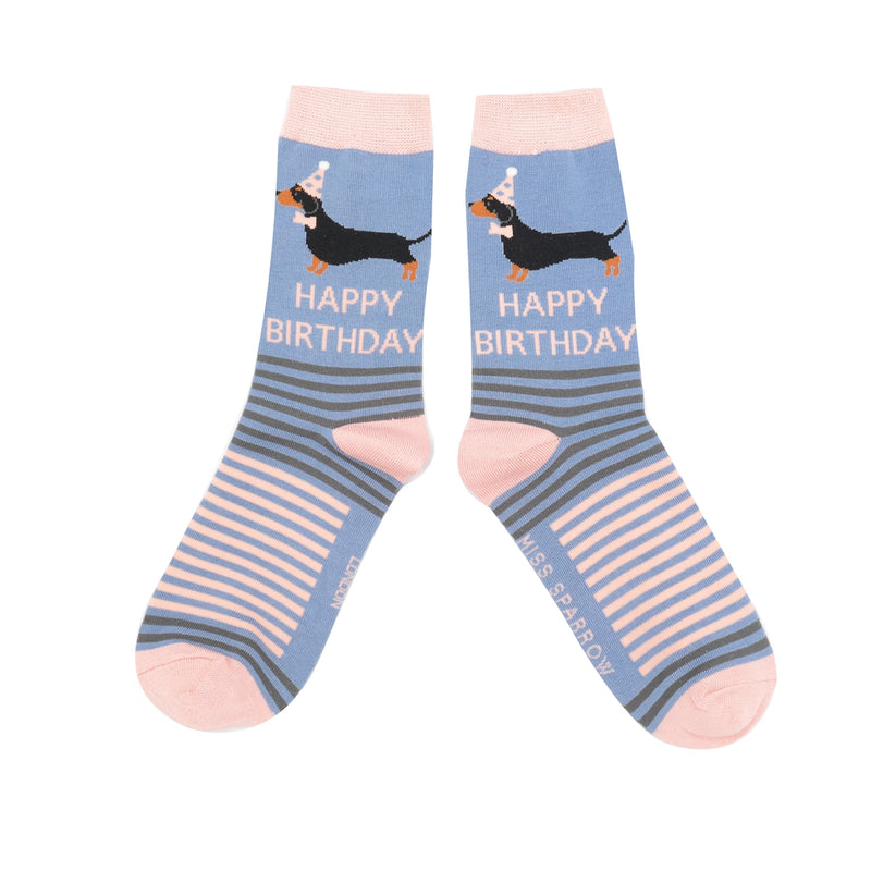 Birthday Sausage Dogs Denim Bamboo Socks