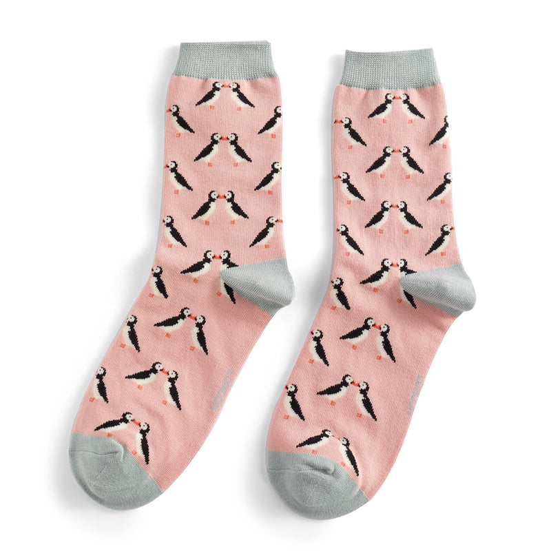Kissing Puffins Dusky Pink Bamboo Socks