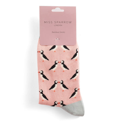 Kissing Puffins Dusky Pink Bamboo Socks