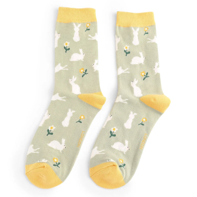 Bunnies & Daisies Mint Bamboo Socks