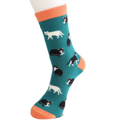 Black & White Cats Teal Bamboo Socks