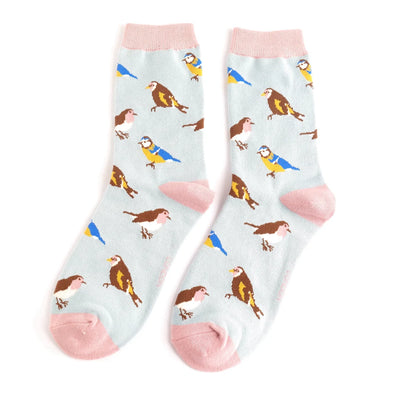 Garden Birds Pale Blue Bamboo Socks