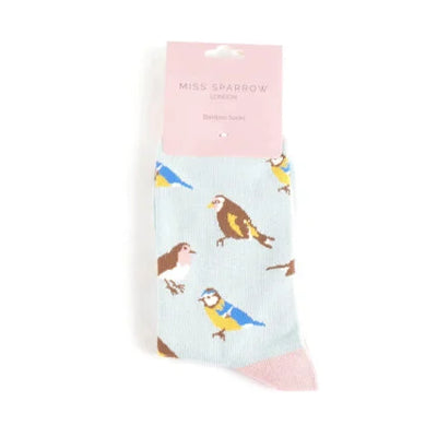Garden Birds Pale Blue Bamboo Socks