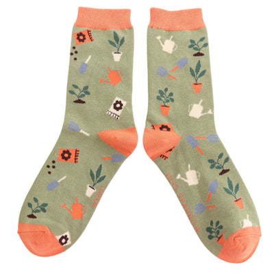 In The Allotment Moss Green Bamboo Socks
