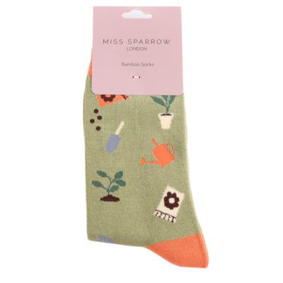 In The Allotment Moss Green Bamboo Socks