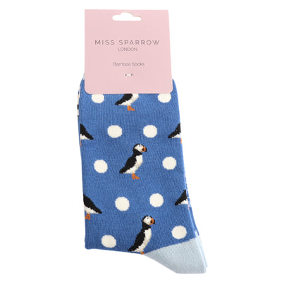 Puffins & Spots Denim Bamboo Socks