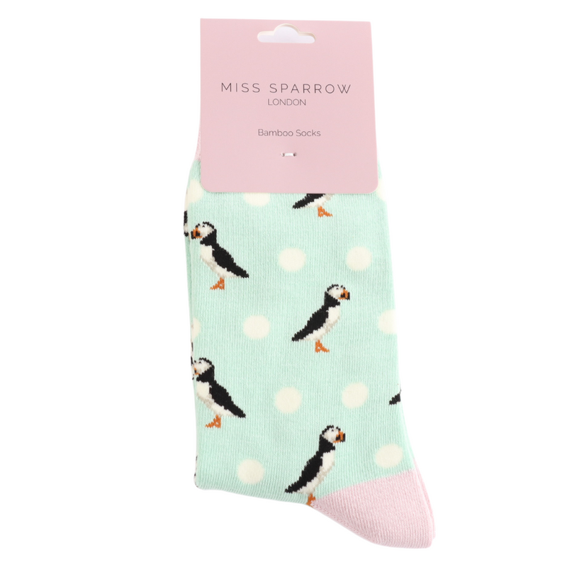 Puffins & Spots Mint Bamboo Socks