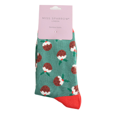 Christmas Pudding Green Bamboo Socks
