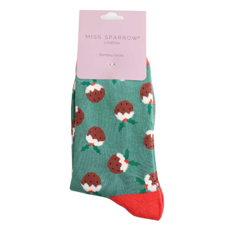 Christmas Pudding Green Bamboo Socks